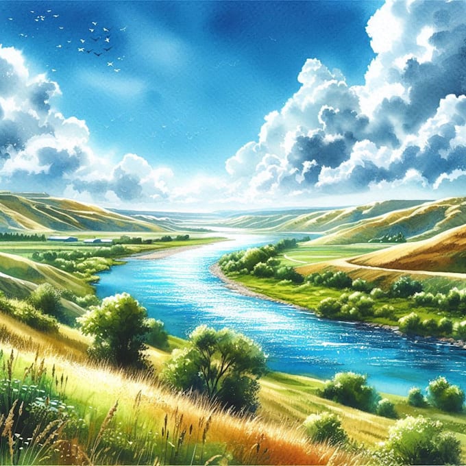 draw a watercolor landscape illustration