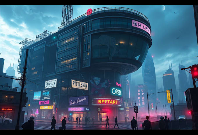 Draw illustration of futuristic cyberpunk city by Kamogohen | Fiverr