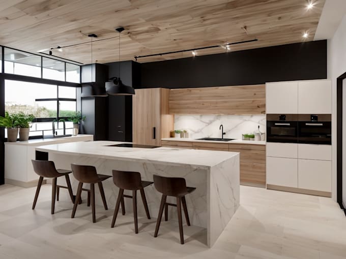 create photorealistic 3d kitchen interior renderings