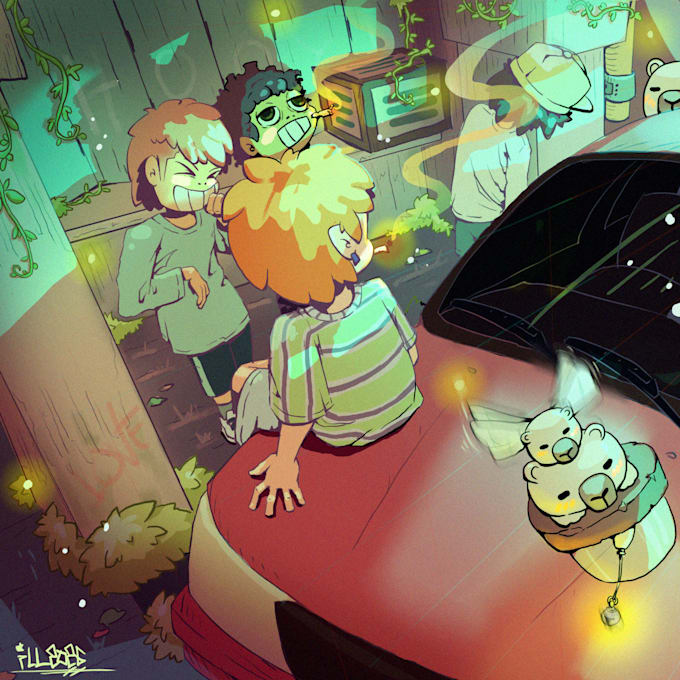 aesthestic and whimsical scenery in 2d cartoony style