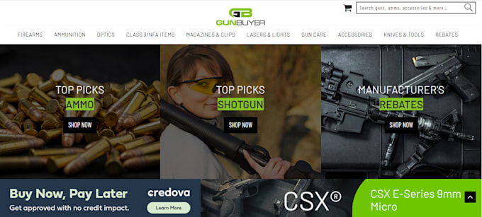 Build gun shopify website firearm store ammunition website machine gun ...