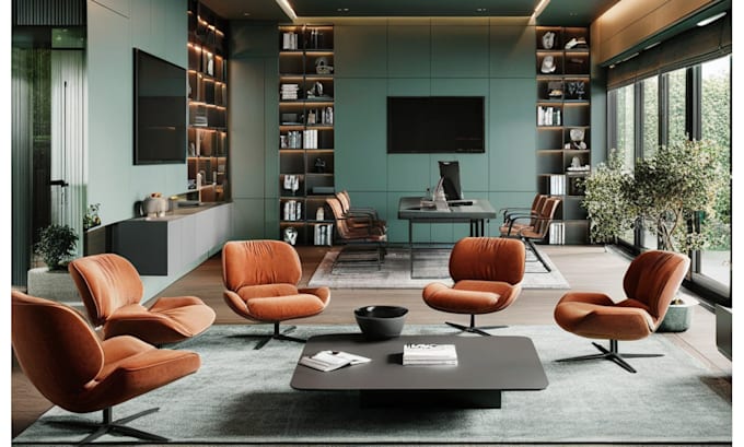 design office, working space with hight quality rendering