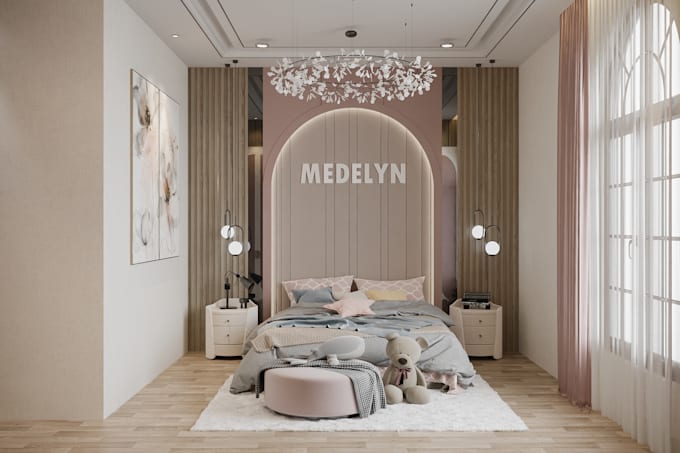 do interior design kids bedroom and provide realistic render