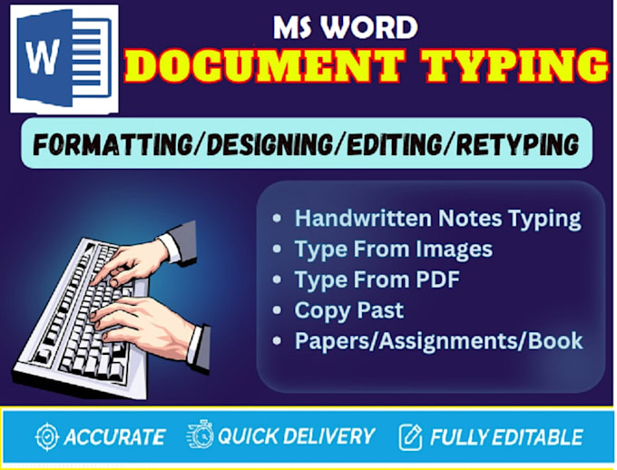 Do ms word typing, document formatting for you by Editmasterjeet | Fiverr