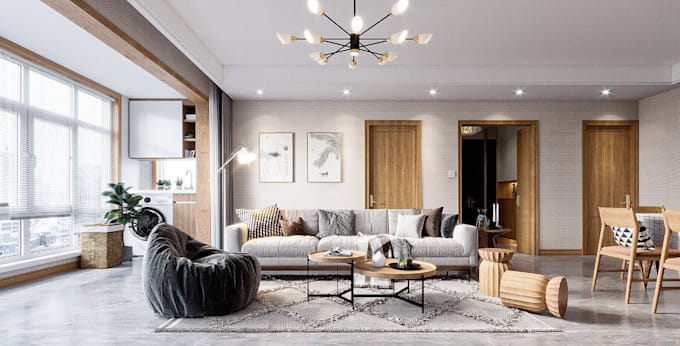 Render cozy living and bedroom,3d aparment,interior design,dining,3d ...