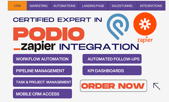 setup podio real estate custom workflow automation crm zapier n8n integration