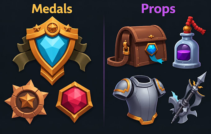 create high quality 2d game assets, props, icons, objects, and UI