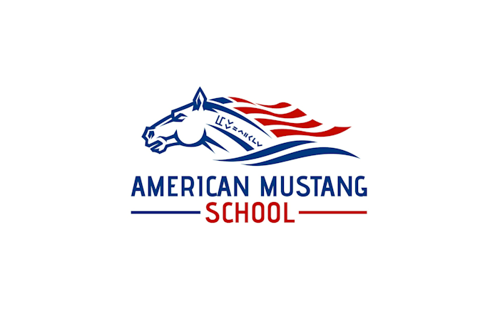 design mustang school educates logo