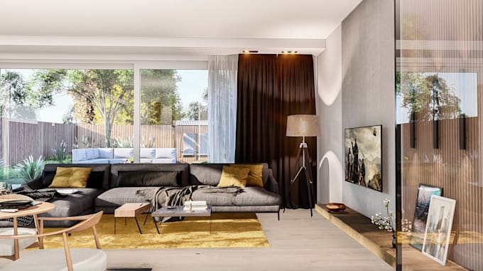 Family living room,wien house render,garden,outdoor,villa interior ...