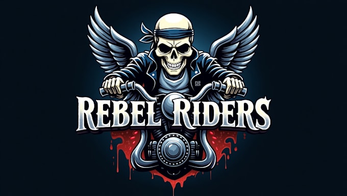 do skull biker with engine and wings mascot logo design with company