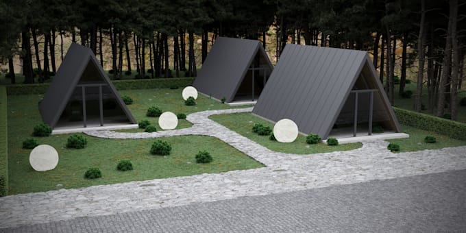 create exterior 3d model and landscape design