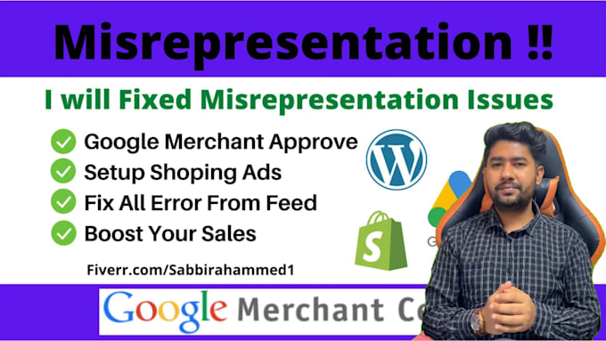 fix google merchant misrepresentation issues, set up gmc, and run shopping ads
