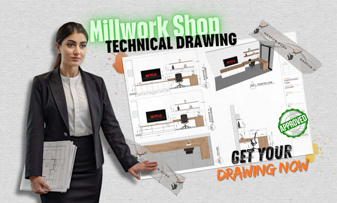 prepare custom wood millwork, joinery, cabinets cad drafting