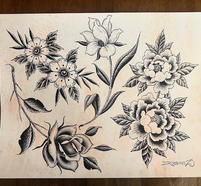 do your minimalistic tattoo design, flower tattoo