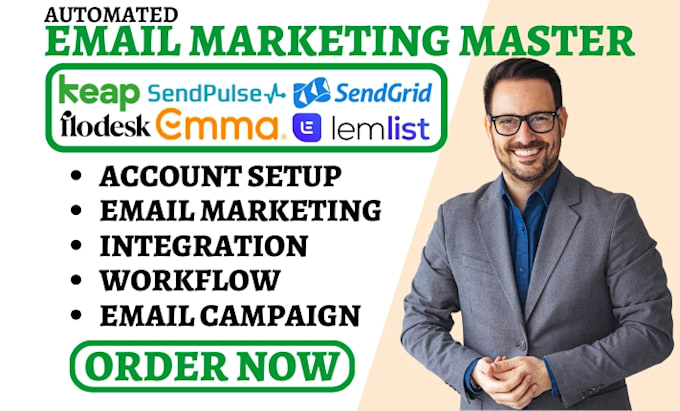 setup emma sendfox email campaign sendpulse sendgrid flodesk keap automation va