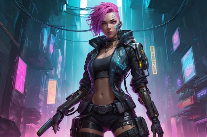 design cyberpunk and fantasy character splash art