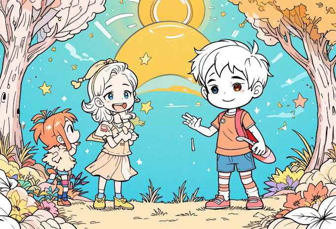 do children, comic, coloring book layout design