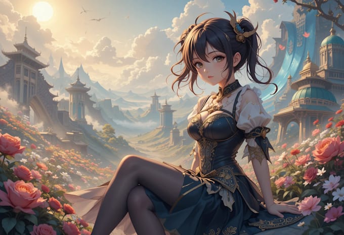 draw a fantasy illustration in a definite style