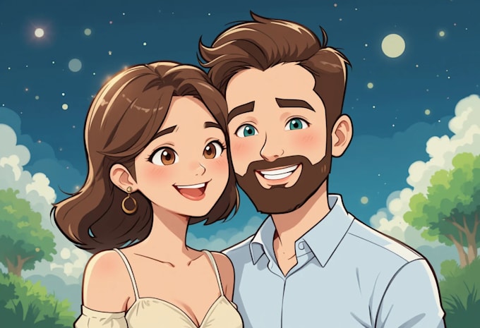 make cartoon illustration for couple portrait