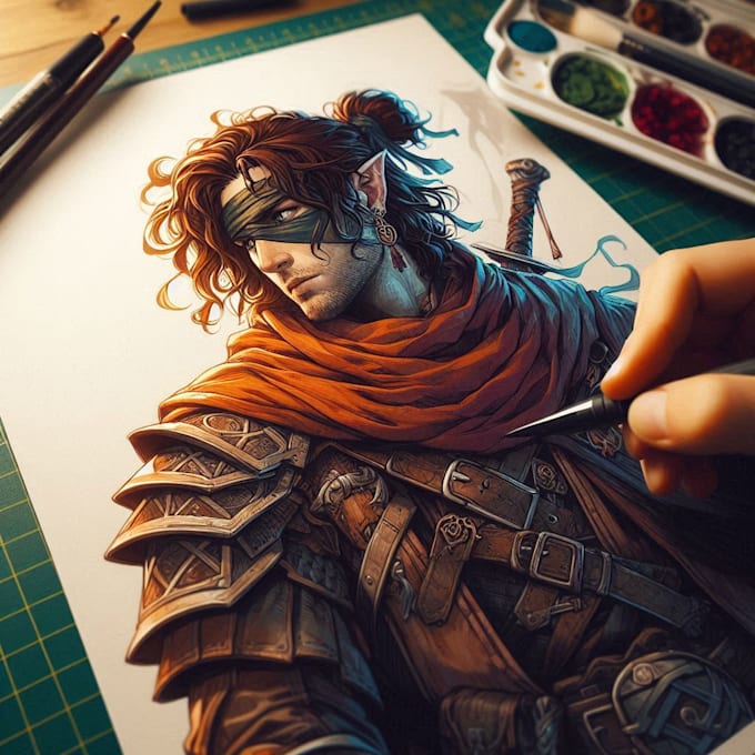 do draw dnd character art, rpg illustration,