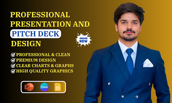 create pitch deck design on powerpoint, canva and google slides