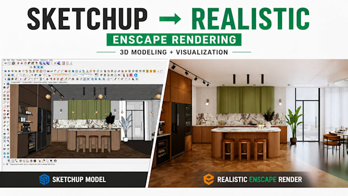 create 3d models and realistic renders in sketchup and enscape