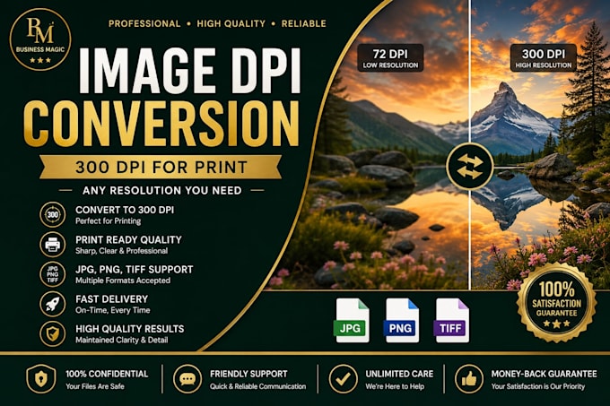 convert images to 300 dpi for print, jpg png tiff PDF