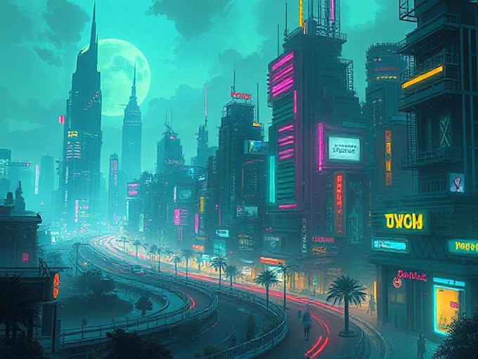 Draw illustration of futuristic cyberpunk city by Jewannrvey | Fiverr