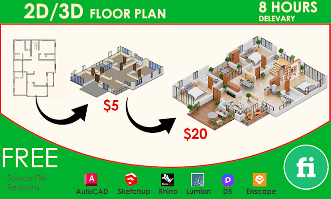 do isometric 3d floor plan, interior and exterior design