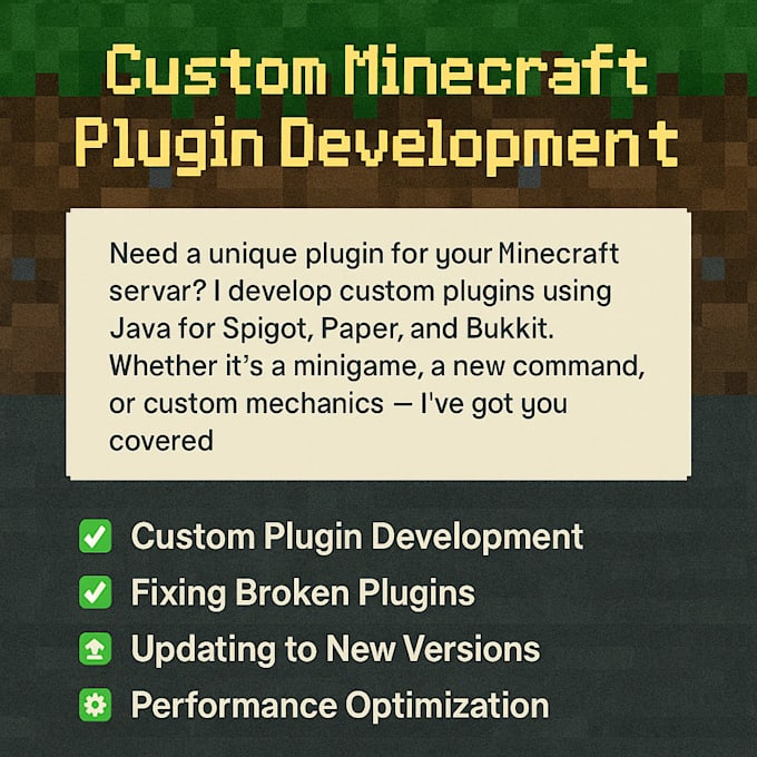 develop custom minecraft plugins for your spigot or paper server
