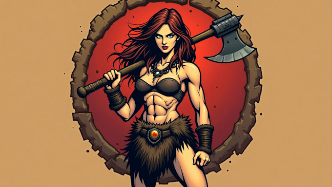 make unique female barbarian logo with free source file