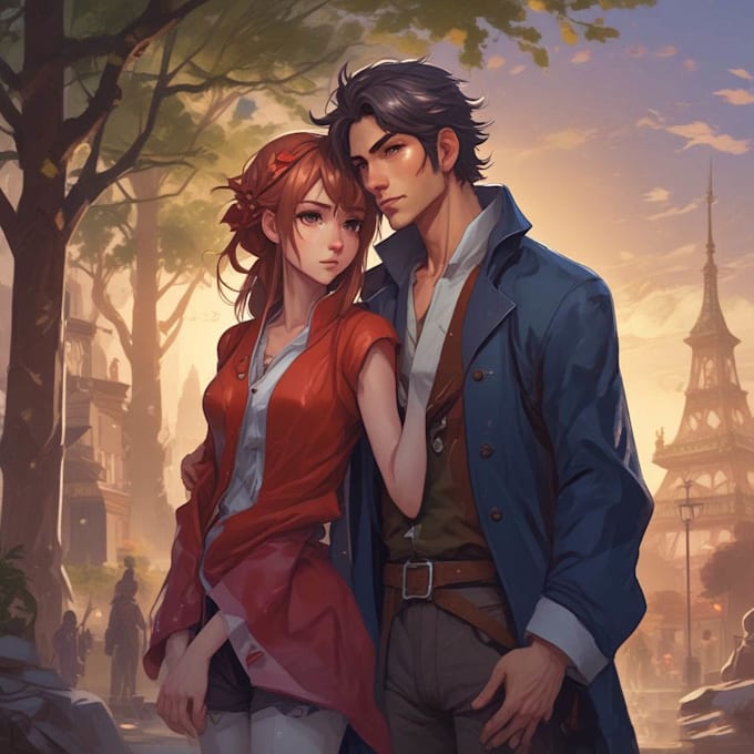 do a anime couple character art anime style