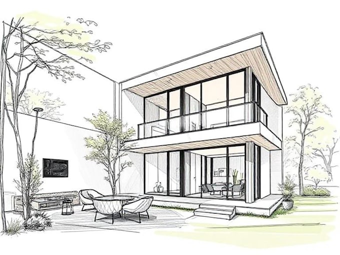 do architectural sketch rendering exterior interior concept