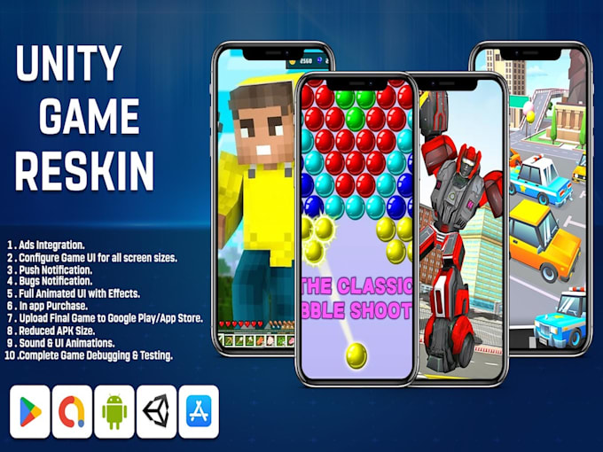 reskin unity game , integrate third parties and fix issues