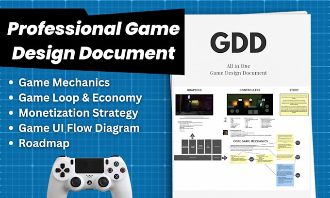 create a complete game design document gdd with mechanics story and monetization