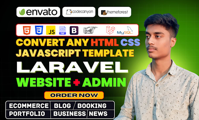 convert any HTML template to dynamic laravel website