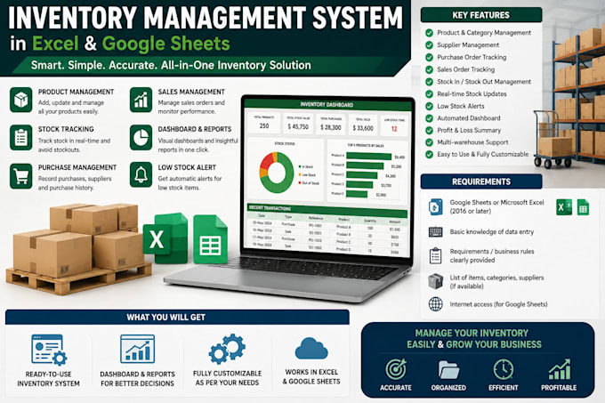 create a custom inventory system in excel and google sheets