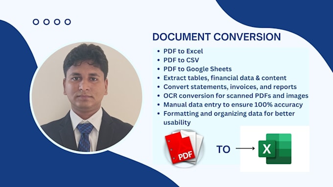 do accurate data entry, PDF to excel, sheets, csv conversion