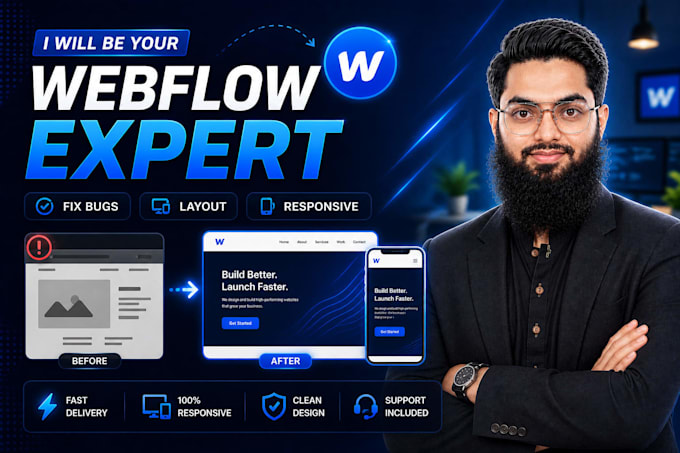 be your webflow expert to fix webflow bugs, layout and responsive issues