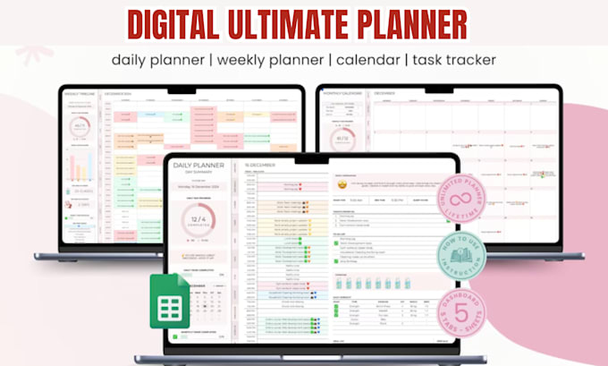 design digital planner spreadsheet, bill tracker, habit tracker spreadsheet