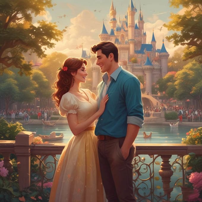 draw cartoon disney couple portrait