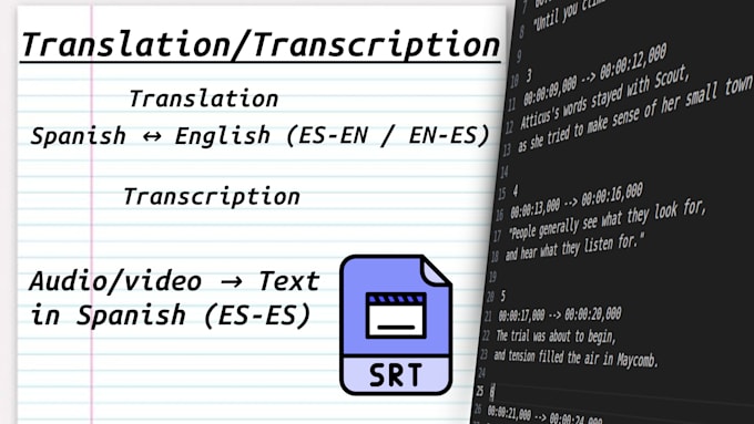 translate transcribe audio video to spanish english srt subtitles