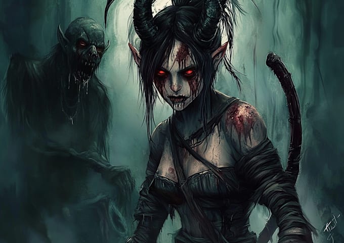 freehand draw dark art, horror and brutal illustration