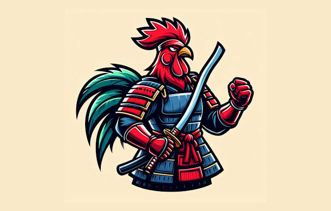 give creative samurai rooster mascot logo design with new concepts