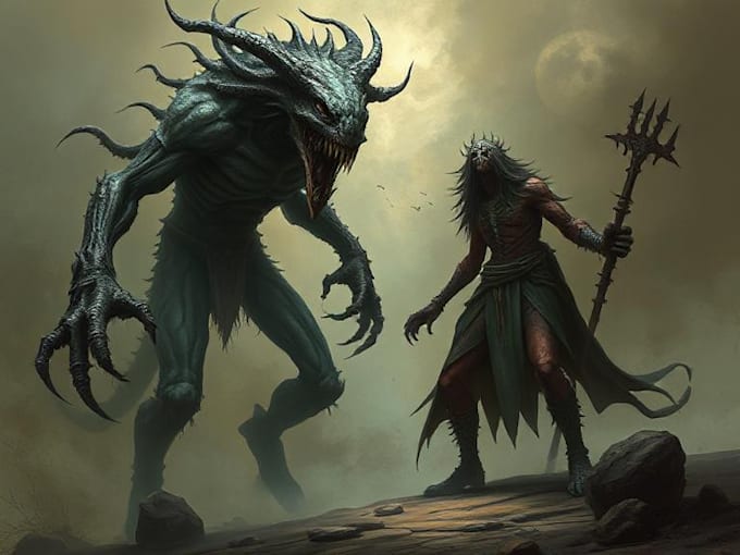 make a fantasy horror character and monster art