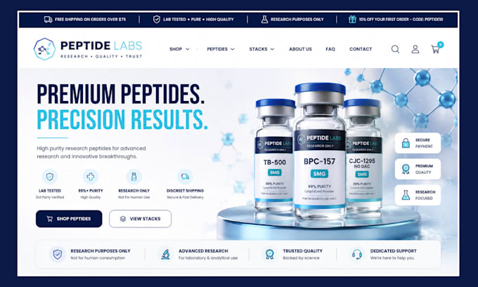 design a premium peptide website for research peptide brands