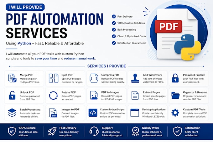provide PDF automation service, merge, compress,  watermark, custom PDF tools