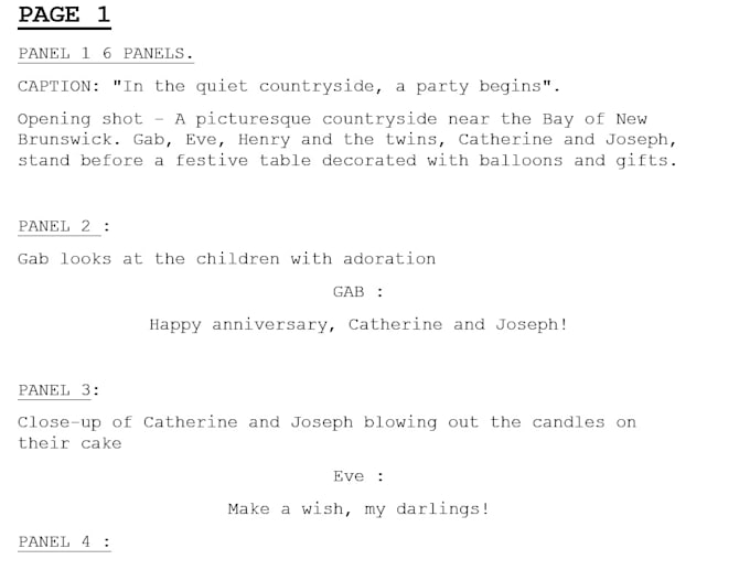your comic book script, webcomic script, manga script