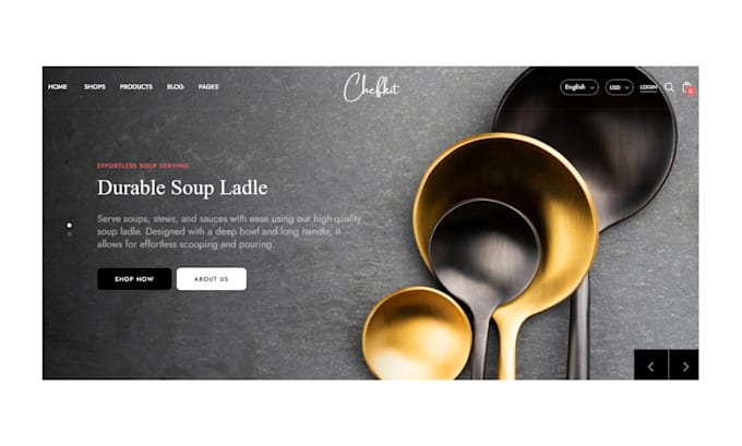 design kitchen utensils shopify store, home decor website, kitchen website