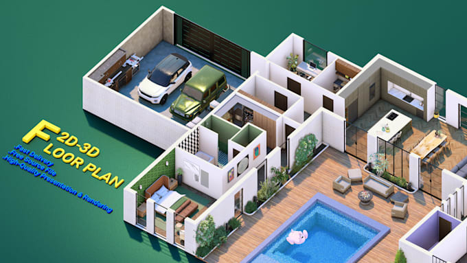 create a professional 3d floor plan high quality rendering